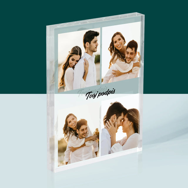 Fotokoláž: 4 Fotografie A Podpis - Akrylový Blok (Vertikálne)