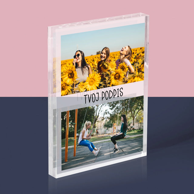 Fotokoláž: 2 Fotografie A Podpis - Akrylový Blok (Vertikálne)