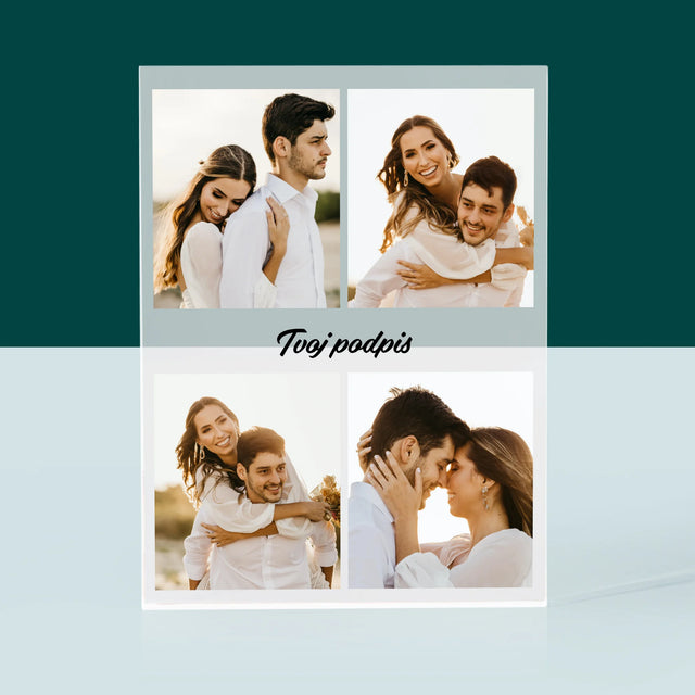 Fotokoláž: 4 Fotografie A Podpis - Akrylový Blok (Vertikálne)
