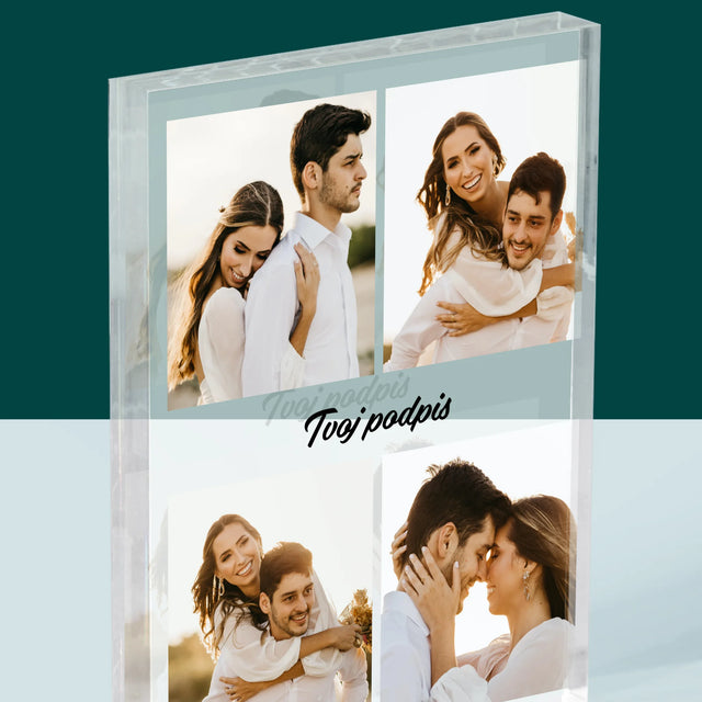 Fotokoláž: 4 Fotografie A Podpis - Akrylový Blok (Vertikálne)