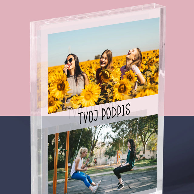 Fotokoláž: 2 Fotografie A Podpis - Akrylový Blok (Vertikálne)