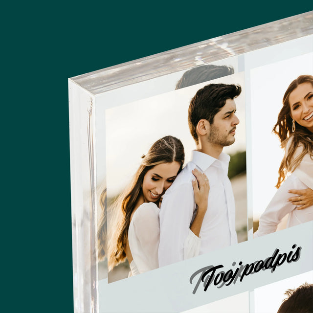 Fotokoláž: 4 Fotografie A Podpis - Akrylový Blok (Vertikálne)