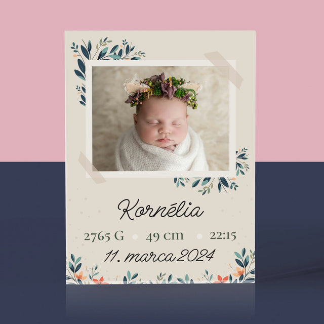 Údaje Narodenia Dieťaťa: Narodenie Dieťaťa Kvety - Akrylový Blok (Vertikálne)