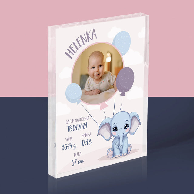 Údaje Narodenia Dieťaťa: Narodenie Dieťaťa Sloník - Akrylový Blok (Vertikálne)
