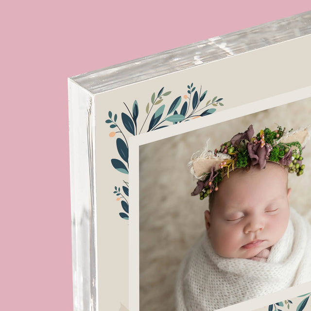 Údaje Narodenia Dieťaťa: Narodenie Dieťaťa Kvety - Akrylový Blok (Vertikálne)