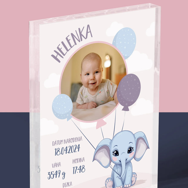 Údaje Narodenia Dieťaťa: Narodenie Dieťaťa Sloník - Akrylový Blok (Vertikálne)