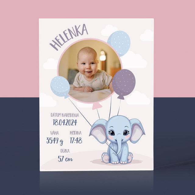 Údaje Narodenia Dieťaťa: Narodenie Dieťaťa Sloník - Akrylový Blok (Vertikálne)