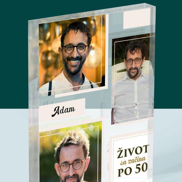 Fotokoláž: Život Sa Začína Po 50 - Akrylový Blok (Vertikálne)