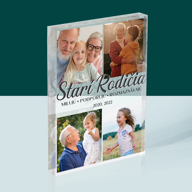 Fotokoláž: Milovaní Starí Rodičia - Akrylový Blok (Vertikálne)