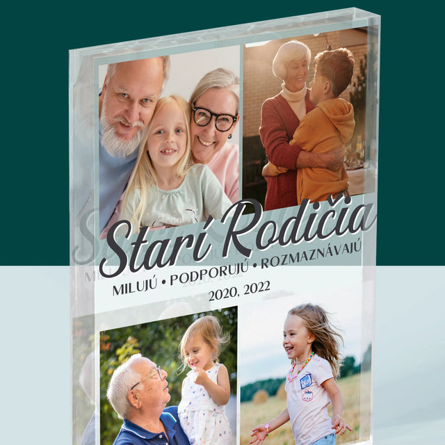 Fotokoláž: Milovaní Starí Rodičia - Akrylový Blok (Vertikálne)