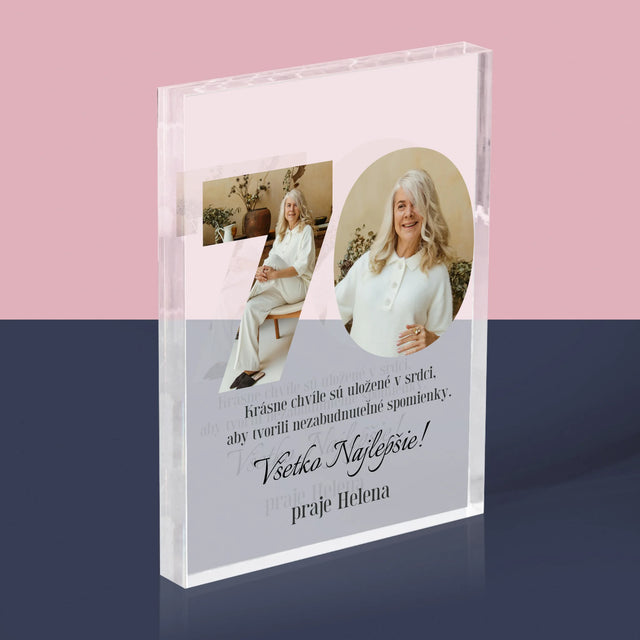Slovo Z Fotografií: 70. Narodeniny - Akrylový Blok (Vertikálne)