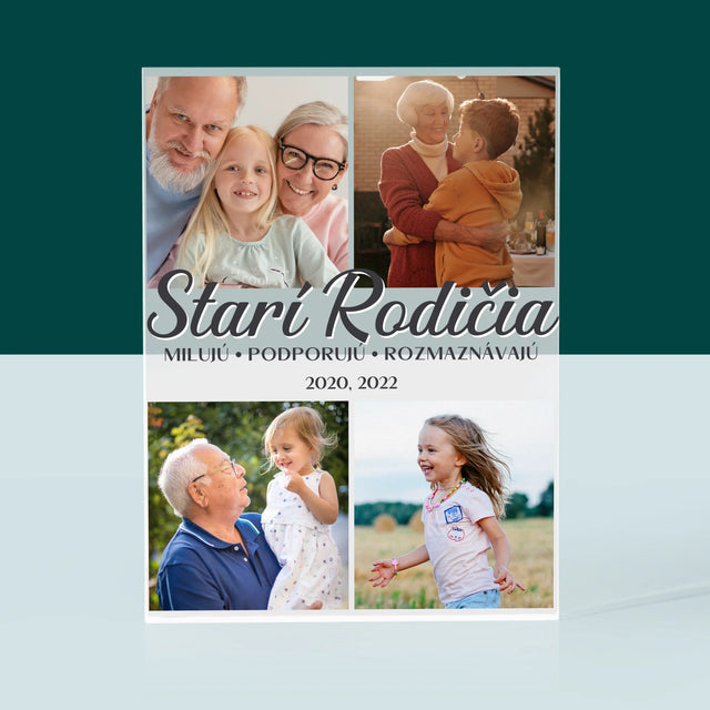 Fotokoláž: Milovaní Starí Rodičia - Akrylový Blok (Vertikálne)