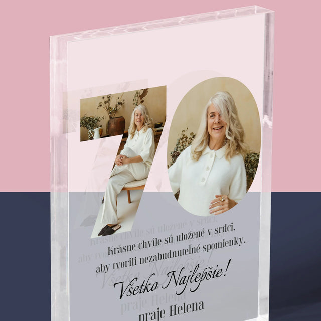 Slovo Z Fotografií: 70. Narodeniny - Akrylový Blok (Vertikálne)