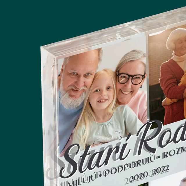 Fotokoláž: Milovaní Starí Rodičia - Akrylový Blok (Vertikálne)