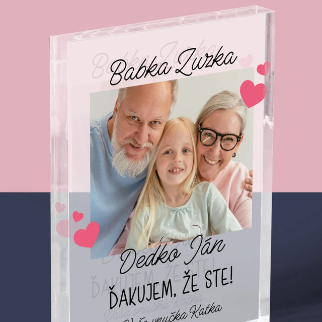 Fotografia A Podpis: Poďakovanie Pre Starých Rodičov - Akrylový Blok (Vertikálne)