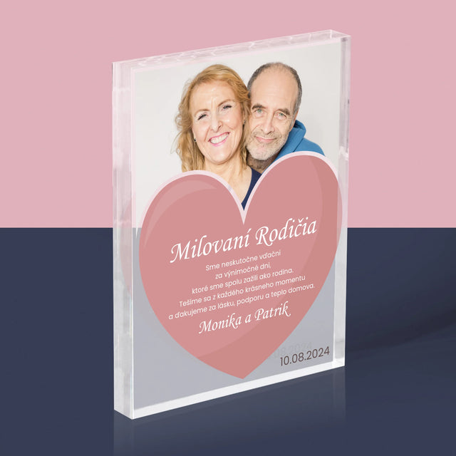 Fotografia A Podpis: Milovaní Rodičia - Akrylový Blok (Vertikálne)