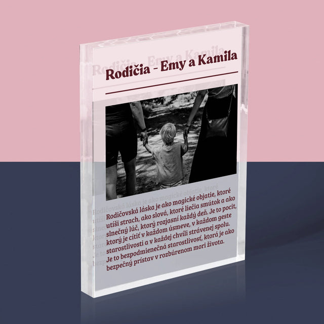 Fotografia A Podpis: Rodičia Definícia Ich Lásky - Akrylový Blok (Vertikálne)