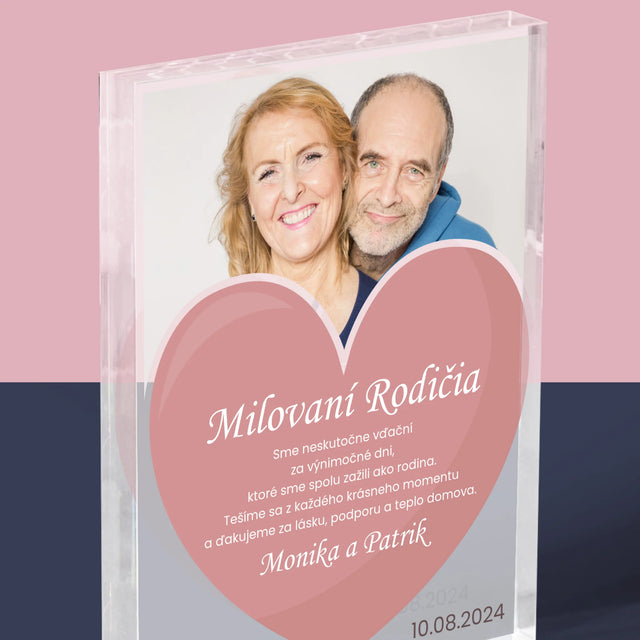 Fotografia A Podpis: Milovaní Rodičia - Akrylový Blok (Vertikálne)