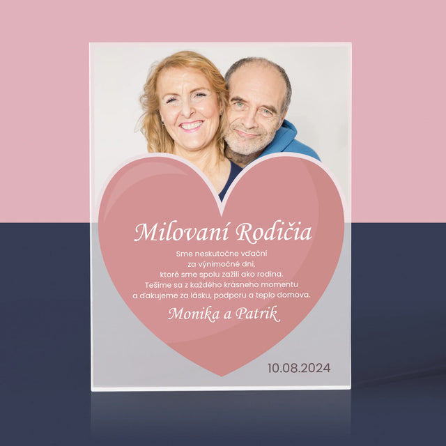 Fotografia A Podpis: Milovaní Rodičia - Akrylový Blok (Vertikálne)