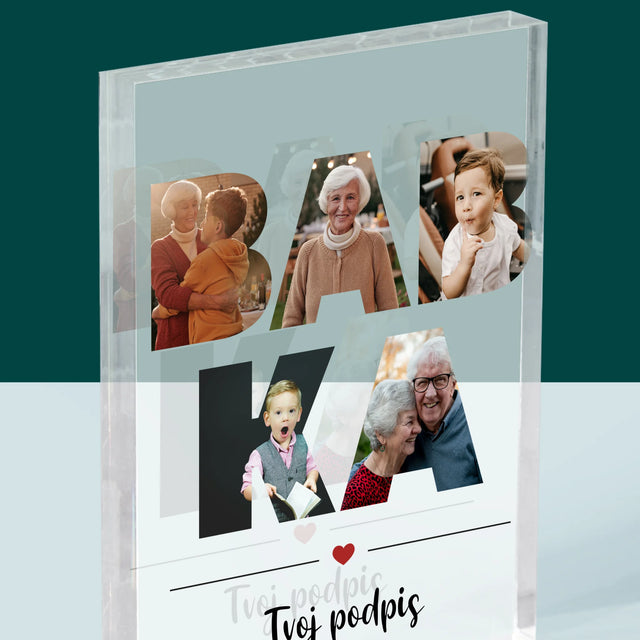 Slovo Z Fotografií: Babka Z Tvojich Fotografií - Akrylový Blok (Vertikálne)