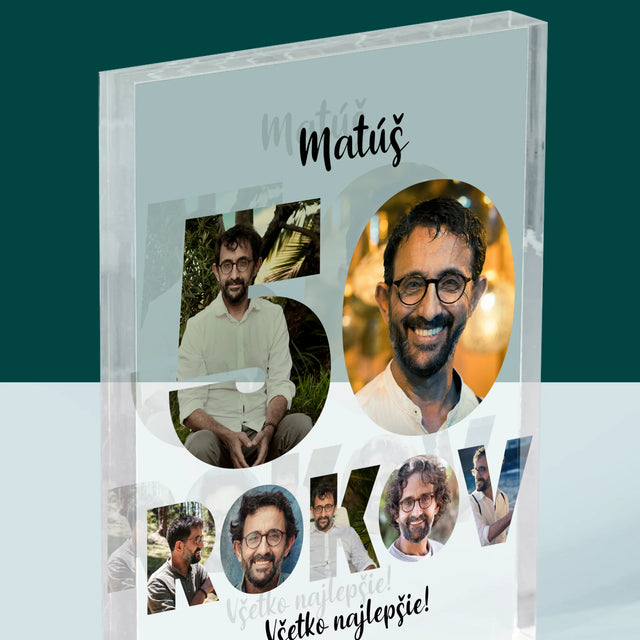 Slovo Z Fotografií: 50 Rokov Z Tvojich Fotografií - Akrylový Blok (Vertikálne)