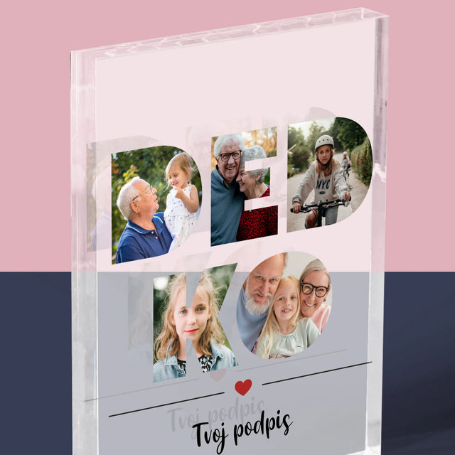 Slovo Z Fotografií: Dedko Z Tvojich Fotografií - Akrylový Blok (Vertikálne)