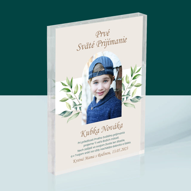 Fotografia A Podpis: Prvé Sväté Prijímanie Venovanie - Akrylový Blok (Vertikálne)