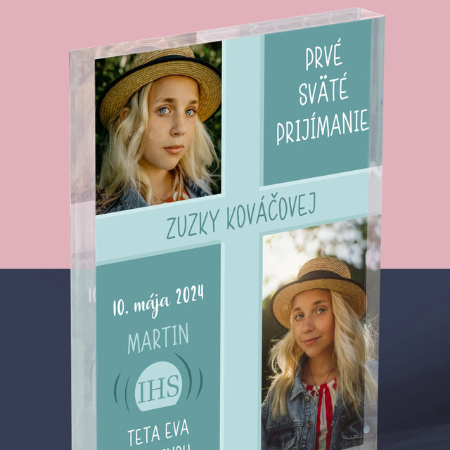 Fotokoláž: Prvé Sväté Prijímanie - Akrylový Blok (Vertikálne)