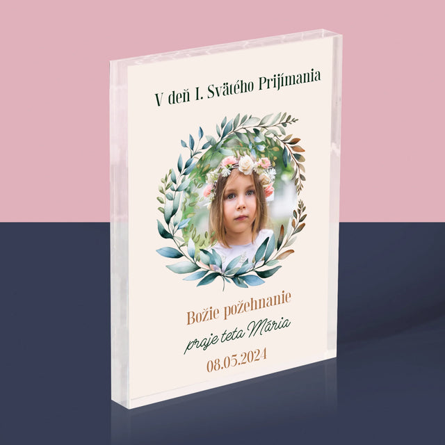 Fotografia A Podpis: V Deň I. Svätého Prijímania - Akrylový Blok (Vertikálne)