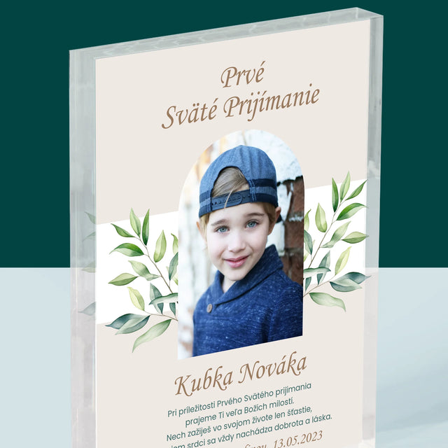 Fotografia A Podpis: Prvé Sväté Prijímanie Venovanie - Akrylový Blok (Vertikálne)