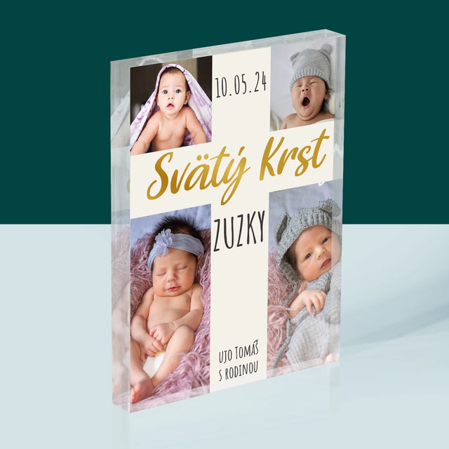 Fotokoláž: Svätý Krst Kríž - Akrylový Blok (Vertikálne)