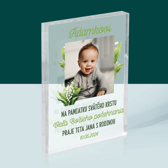 Fotografia A Podpis: Pamiatka Krstu Konvalinky - Akrylový Blok (Vertikálne)