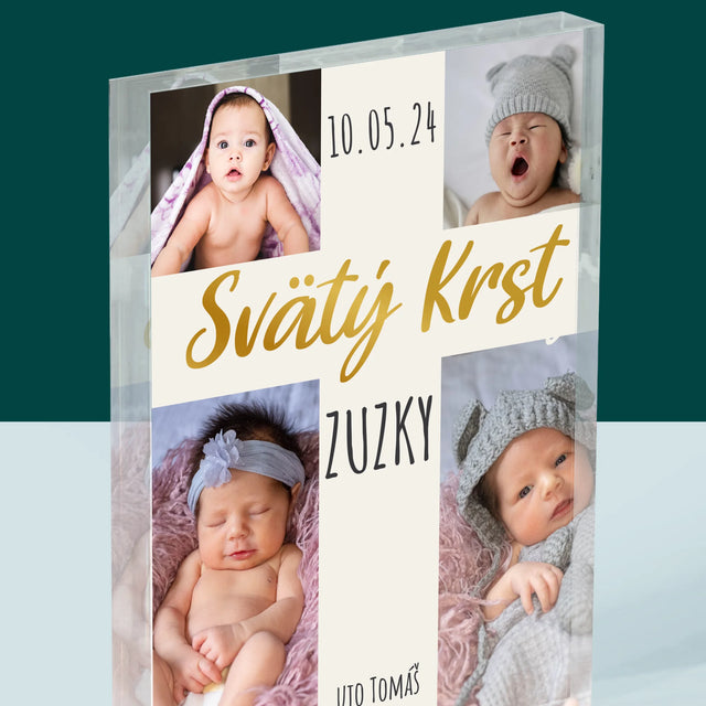 Fotokoláž: Svätý Krst Kríž - Akrylový Blok (Vertikálne)
