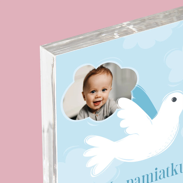 Fotografia A Podpis: Pamiatka Krstu Holubica - Akrylový Blok (Vertikálne)