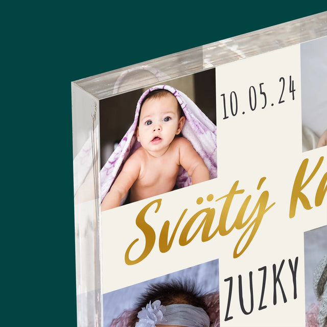 Fotokoláž: Svätý Krst Kríž - Akrylový Blok (Vertikálne)