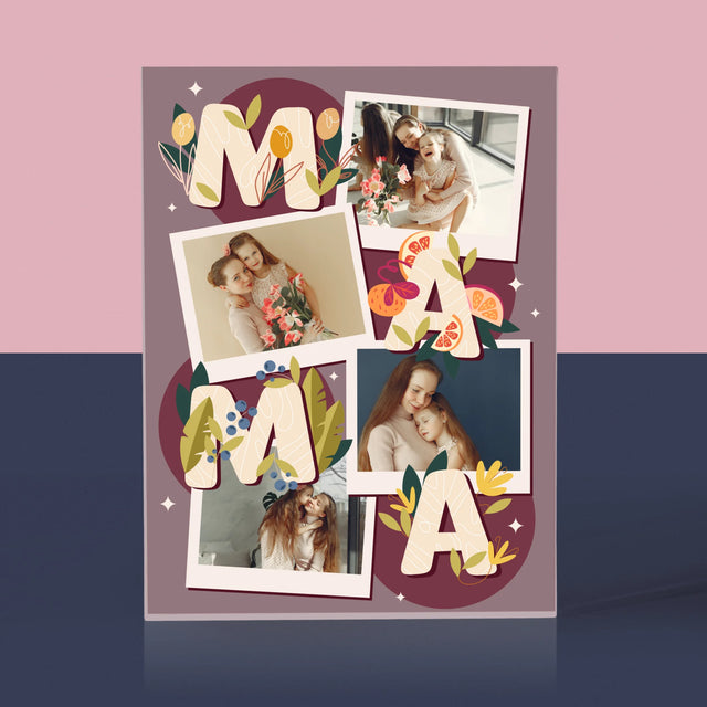 Fotokoláž: Písmená Mama - Akrylový Blok (Vertikálne)