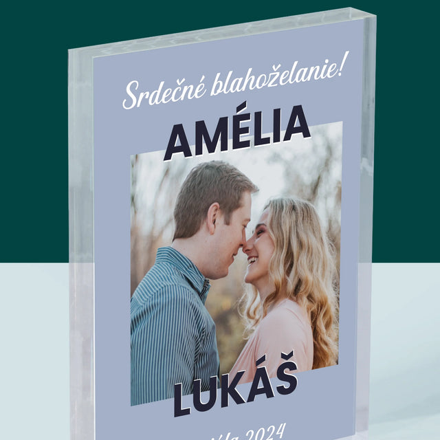 Fotografia A Podpis: Svadobné Blahoželanie - Akrylový Blok (Vertikálne)