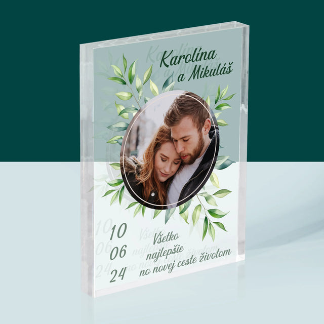 Fotografia A Podpis: Svadobné Lístky - Akrylový Blok (Vertikálne)