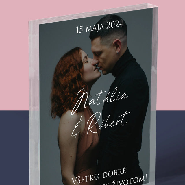 Fotografia A Podpis: Svadobná Fotografia Priania - Akrylový Blok (Vertikálne)