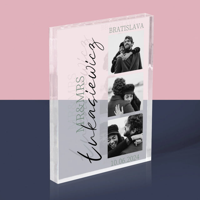 Fotokoláž: Mr&Mrs Svadobné - Akrylový Blok (Vertikálne)