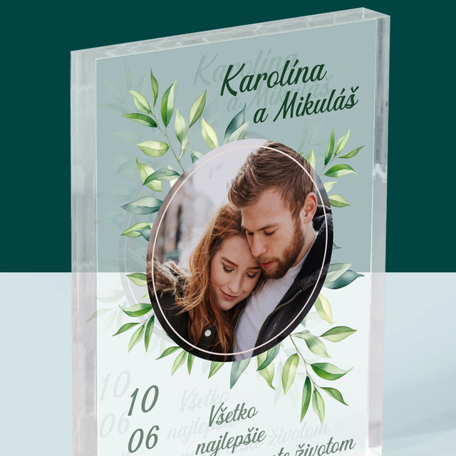 Fotografia A Podpis: Svadobné Lístky - Akrylový Blok (Vertikálne)