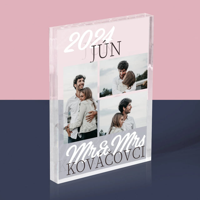 Fotokoláž: Mr&Mrs Dátum - Akrylový Blok (Vertikálne)