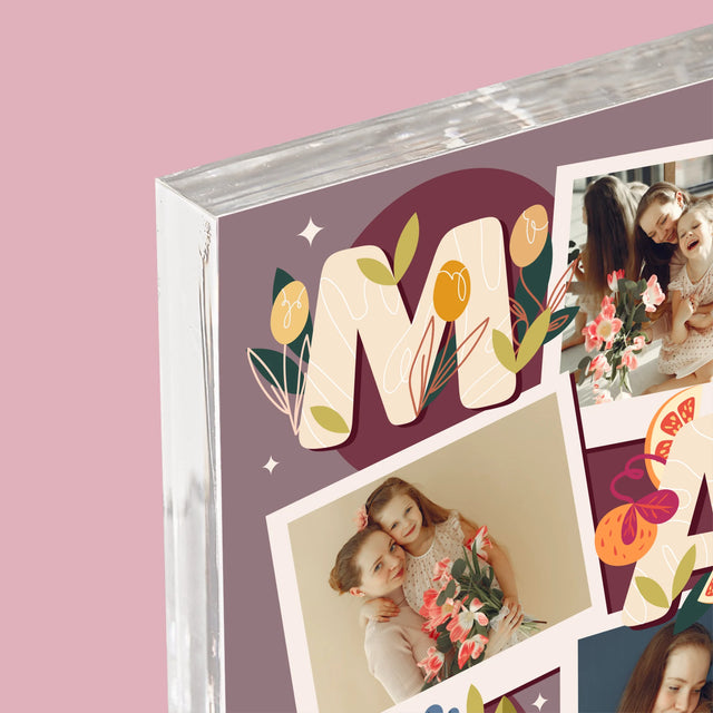 Fotokoláž: Písmená Mama - Akrylový Blok (Vertikálne)
