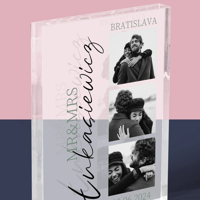 Fotokoláž: Mr&Mrs Svadobné - Akrylový Blok (Vertikálne)