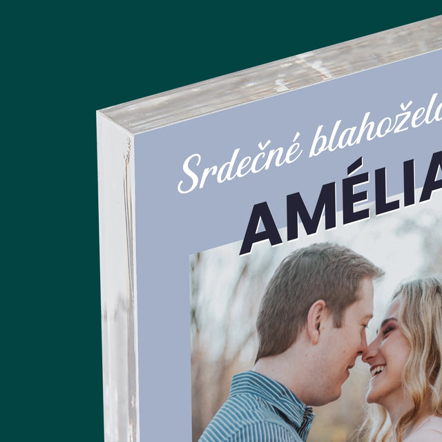 Fotografia A Podpis: Svadobné Blahoželanie - Akrylový Blok (Vertikálne)