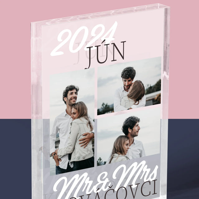 Fotokoláž: Mr&Mrs Dátum - Akrylový Blok (Vertikálne)