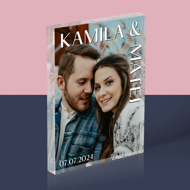 Fotografia A Podpis: Mená Svadba - Akrylový Blok (Vertikálne)