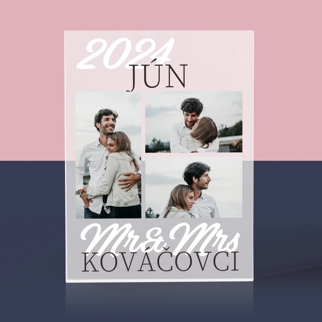 Fotokoláž: Mr&Mrs Dátum - Akrylový Blok (Vertikálne)