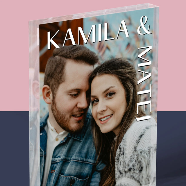 Fotografia A Podpis: Mená Svadba - Akrylový Blok (Vertikálne)