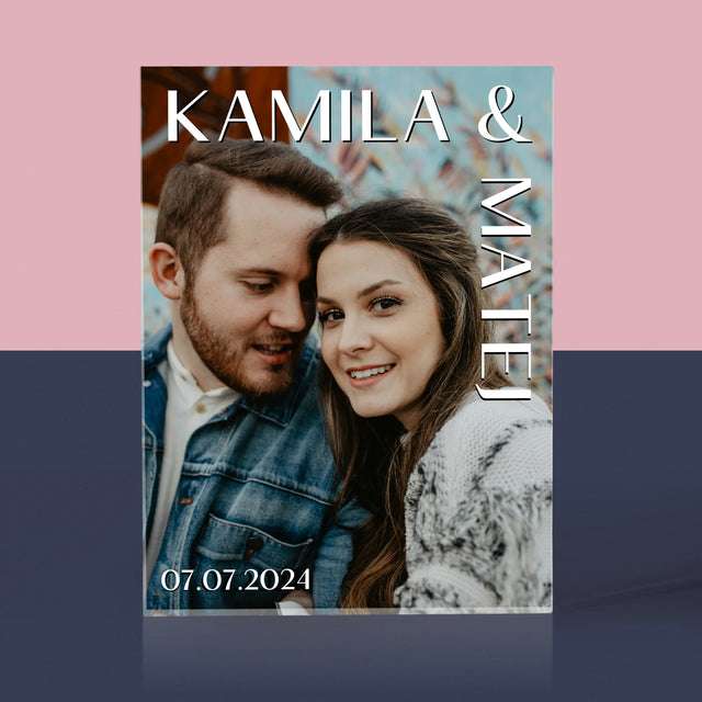 Fotografia A Podpis: Mená Svadba - Akrylový Blok (Vertikálne)